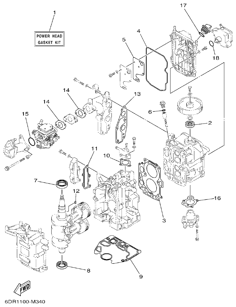 Yamaha 9JMH, 9JE REPAIR KIT 1 parts diagram
